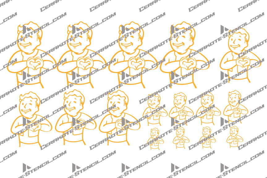 Fallout Vault Boy - Heart Stencil Kit – High Heat Resistant Vinyl – Precision Cut for Cerakote & Duracoat