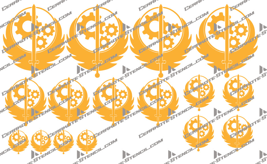 Fallout Brotherhood Logo -2  Stencil Kit – High Heat Resistant Vinyl – Precision Cut for Cerakote & Duracoat